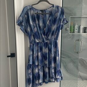 Aqua Blue and White Patterned Mini Dress